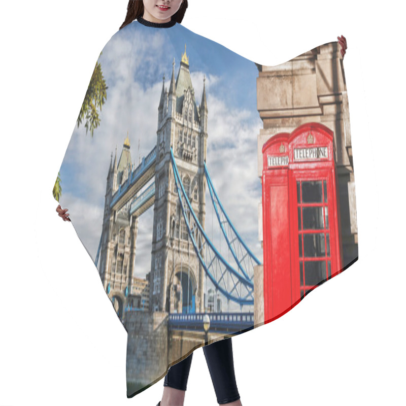 Personality  Tower Bridge With Red Phone Booths In London, England, UK Hair Cutting Cape