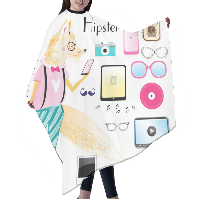 Personality  Hipster Fox And Objects  Hair Cutting Cape