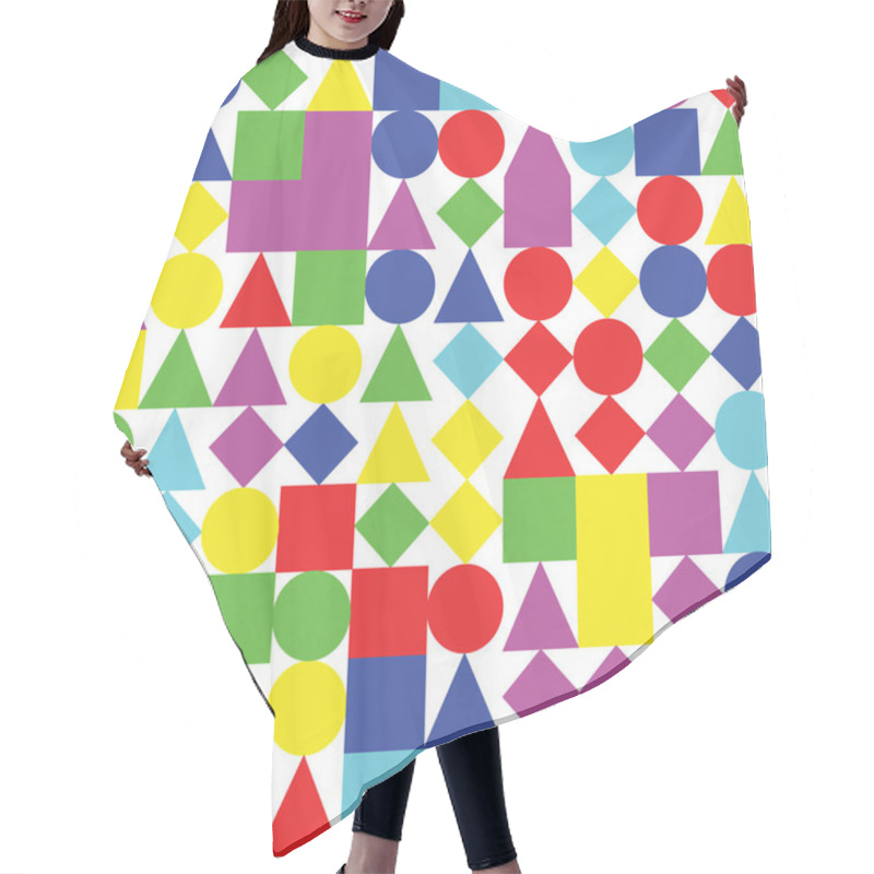 Personality  Random Geometric Shapes Like Triangles Circles Squares And Rhombuses Arranged Randomly With Various Colors On White Background Hair Cutting Cape