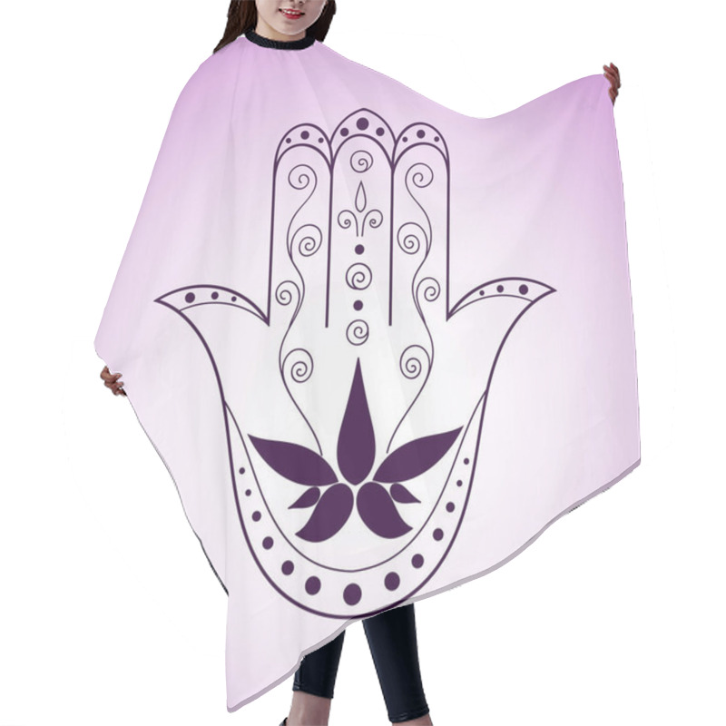 Personality  Hamsa Vector. Lotus Symbol. Ink Contour On Gradient Background.  Hair Cutting Cape