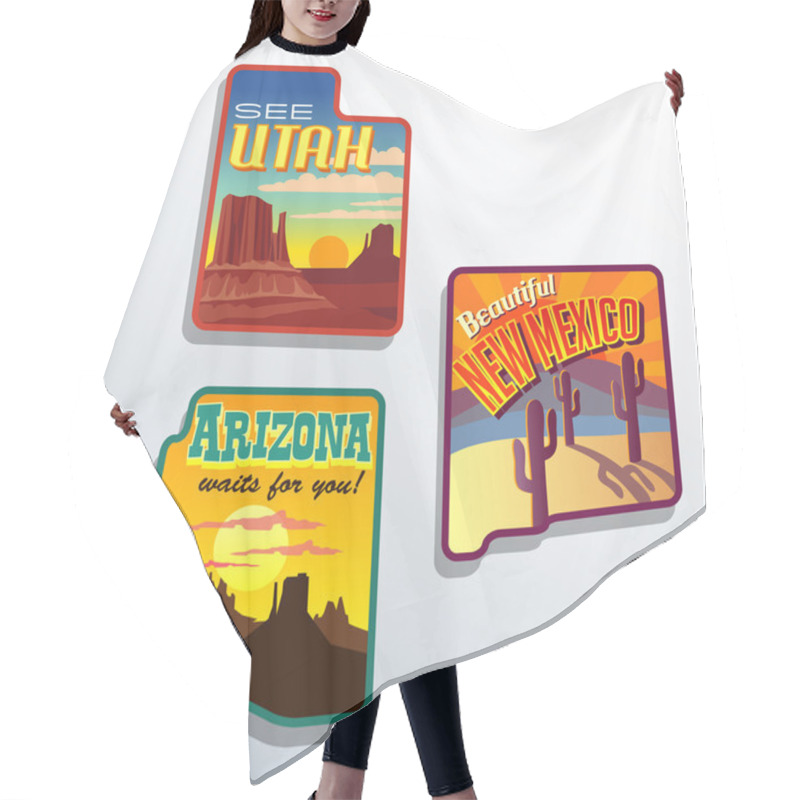 Personality  Southwest United States Arizona New Mexico Utah Vector Travel Illustrations Designs Hair Cutting Cape