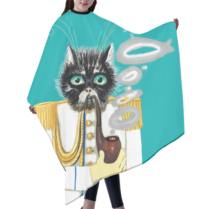 Personality  Half-length Portrait Of The Cat Admiral Who Smokes A Pipe Hair Cutting Cape