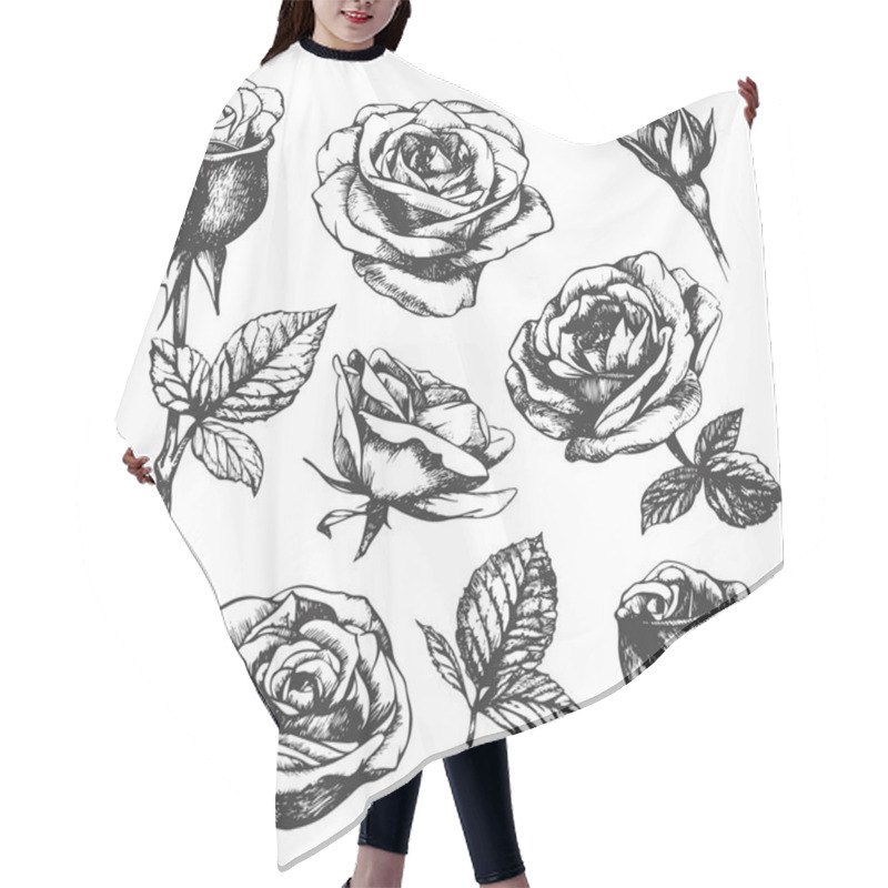 Personality  Highly Detailed Hand-drawn Roses Hair Cutting Cape