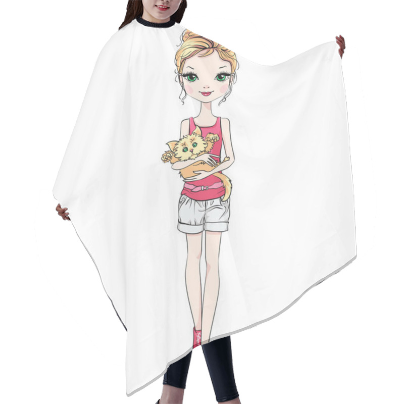 Personality  Vector Beautiful Fashion Girl With Cat Hair Cutting Cape