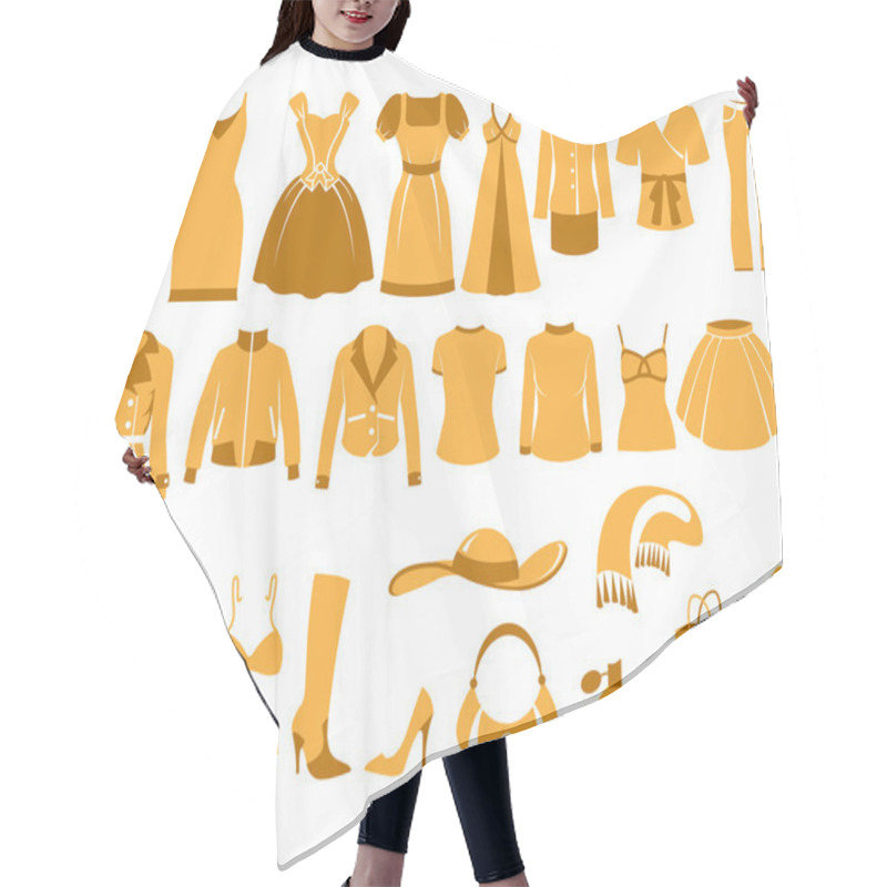 Personality  Woman's Clothes, Fashion And Accessory Icon Set Hair Cutting Cape