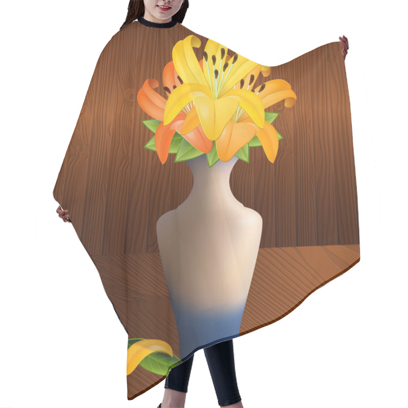 Personality  Vector Illustration Of A Vase With Lilies. Hair Cutting Cape