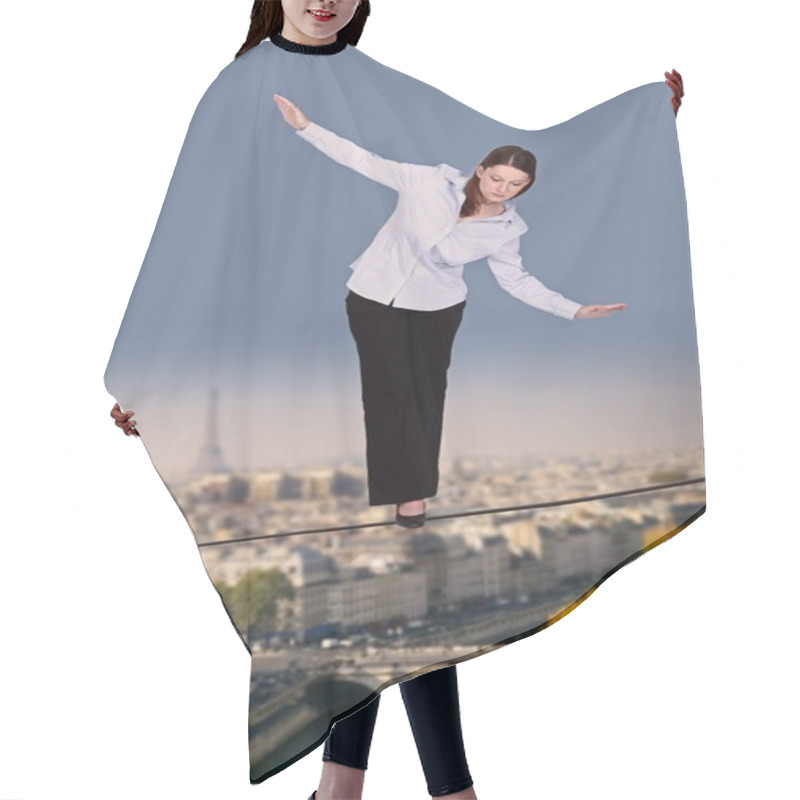 Personality  Businesswoman Walking Along Tight Rope Hair Cutting Cape