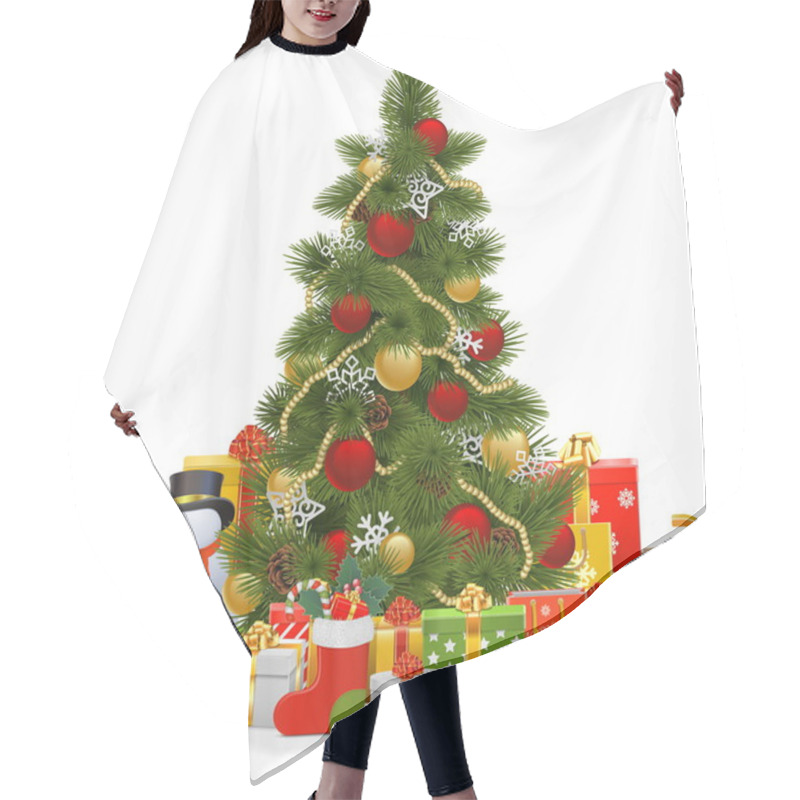 Personality  Vector Christmas Tree With Snowflakes Hair Cutting Cape