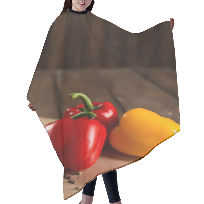 Personality  Fresh Vegetables, Bulgarian Pepper, Cherry Tomatoes And Spices On Wooden Background Hair Cutting Cape