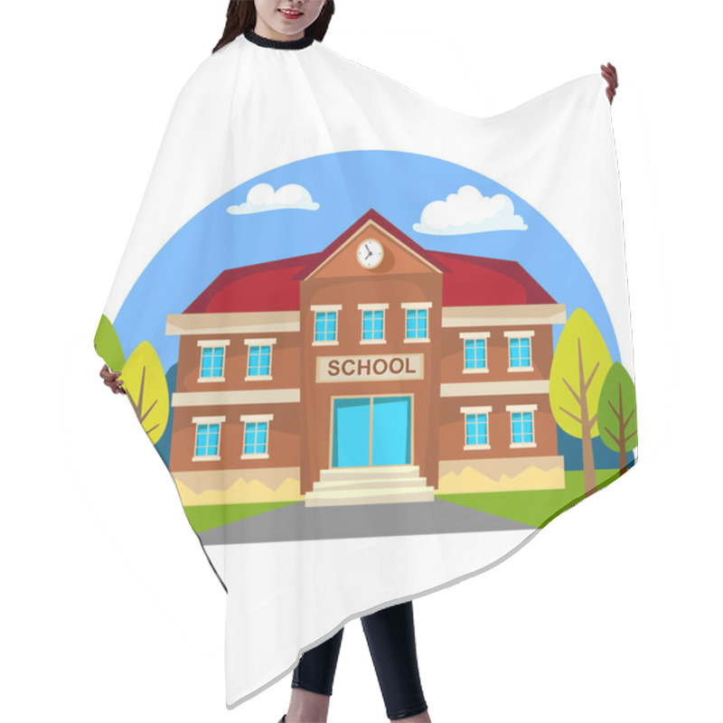 Personality  Modern School Buildings Exterior, Student City Concept, Elementary School Facade Urban Street Background, Icon Vector Illustration Hair Cutting Cape