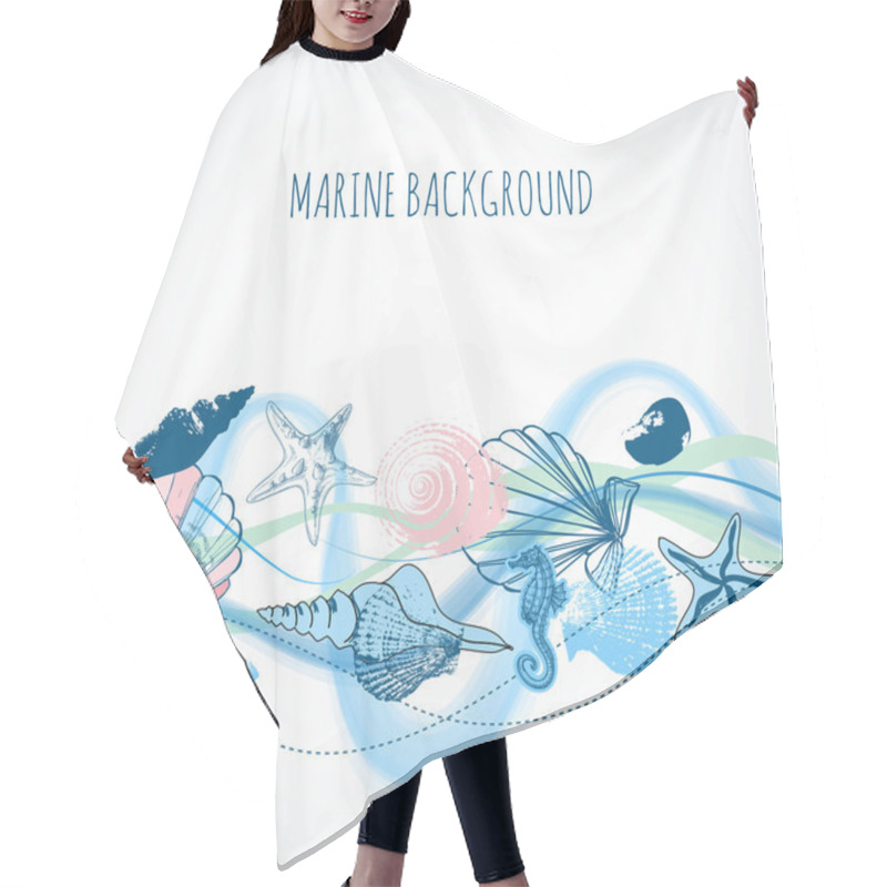 Personality  Sea Waves Background, Shells And Marine Life  Hair Cutting Cape