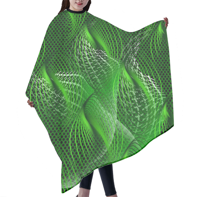 Personality  Modern Green Abstract 3d Vector Seamless Pattern. Lace Grid Text Hair Cutting Cape