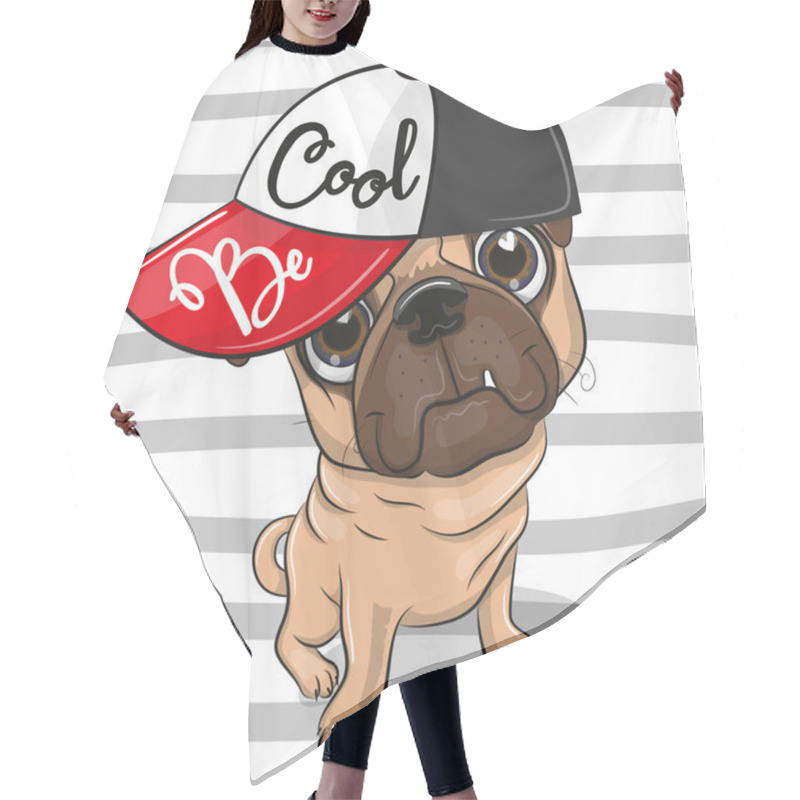 Personality  Cute Cartoon Pug Dog With A Red Cap On Striped Background Hair Cutting Cape