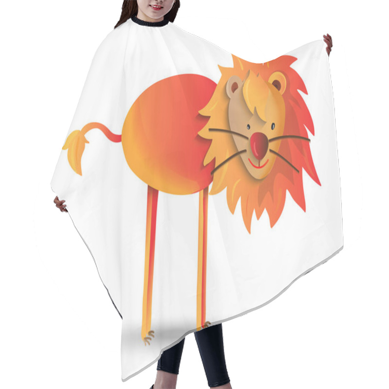 Personality  Cute Cartoon Illustration Of Happy Wild Lion Hair Cutting Cape