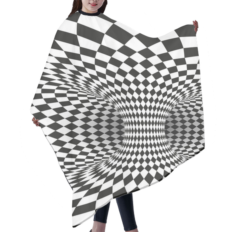 Personality  Geometric Square Black And White Optical Illusion. Abstract Wormhole Tunnel Distort. Vector Illustration Hair Cutting Cape