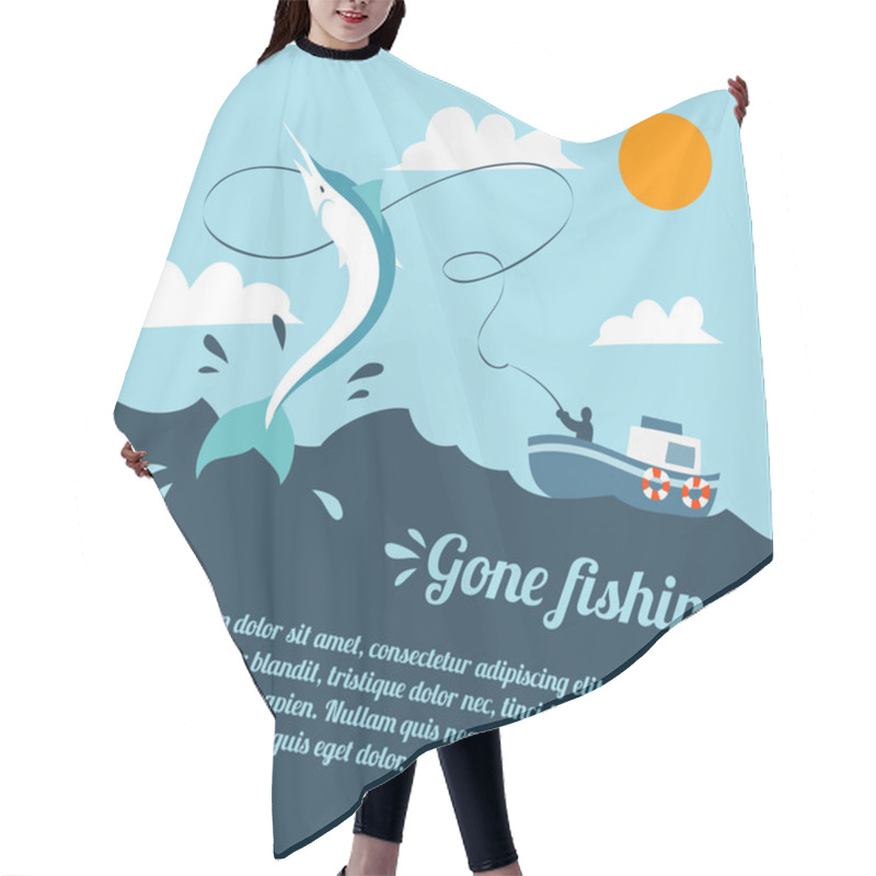 Personality  Fishing Boat Poster Hair Cutting Cape