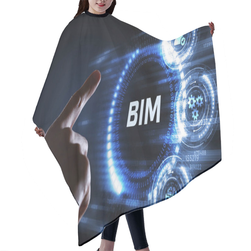 Personality  The Concept Of Business, Technology, The Internet And The Network. A Young Entrepreneur Working On A Virtual Screen Of The Future And Sees The Inscription: BIM Hair Cutting Cape