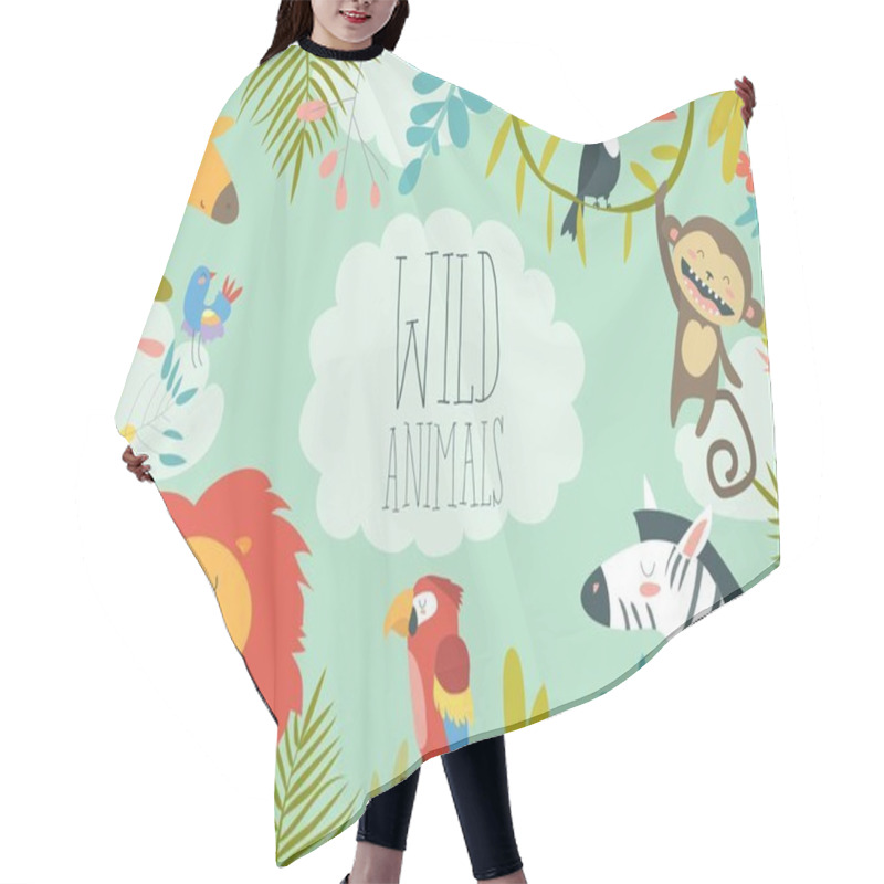 Personality  Happy Jungle Animals Creating A Framed Background Hair Cutting Cape