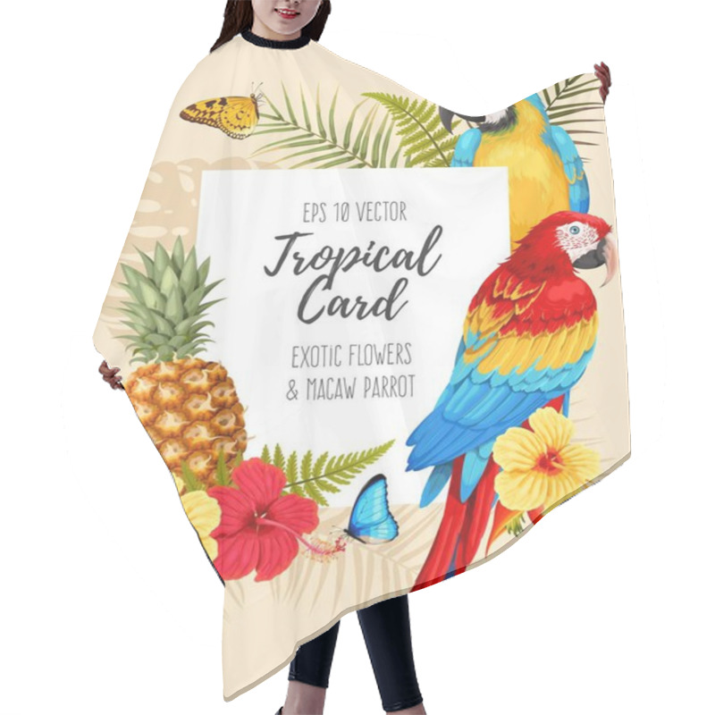 Personality  Vector Card With Macaw And Flowers Hair Cutting Cape