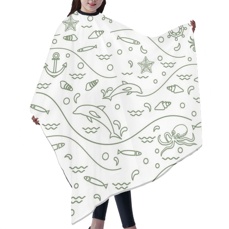 Personality  Cute Seamless Pattern With Dolphins, Octopus, Fish, Anchor, Helm Hair Cutting Cape