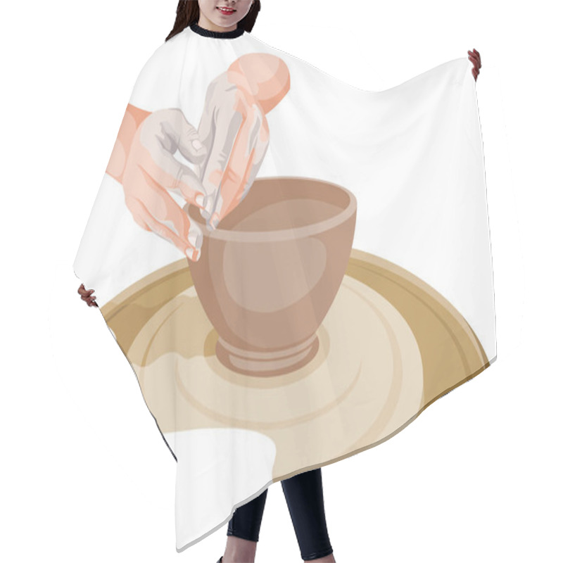 Personality  Vector Of Hands Making Pottery. Hair Cutting Cape