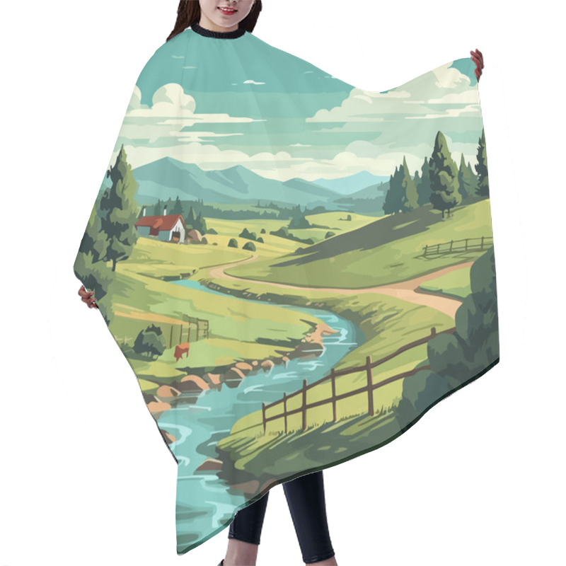 Personality  Rural Landscape. Vector Illustration.  Hair Cutting Cape