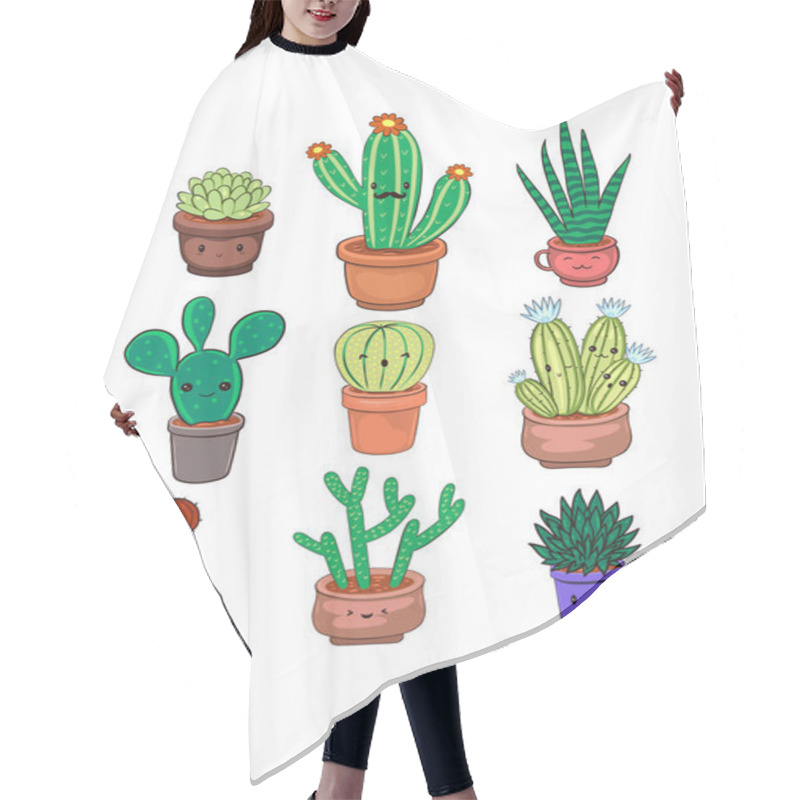 Personality  Greeting Card With Kawaii Cacti On A White Background. Vector Image Hair Cutting Cape