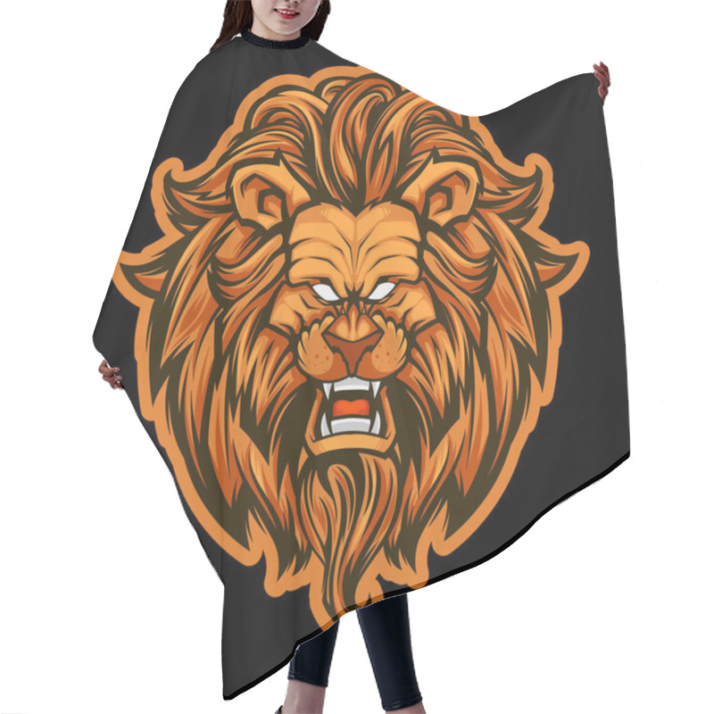 Personality  Lion Head Mascot Logo Illustration Hair Cutting Cape