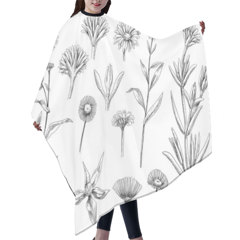 Personality  Hand Drawn Illustration, Flowers And Leaves  Hair Cutting Cape