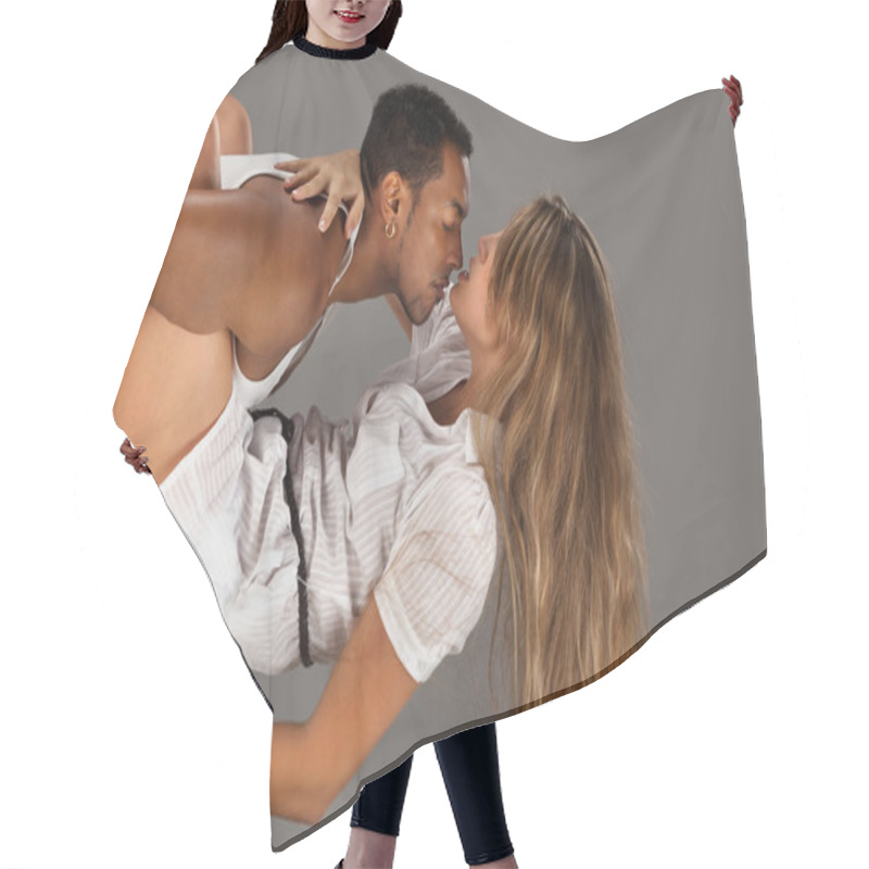 Personality  Young Couple Dances Caribbean Salsa Hair Cutting Cape