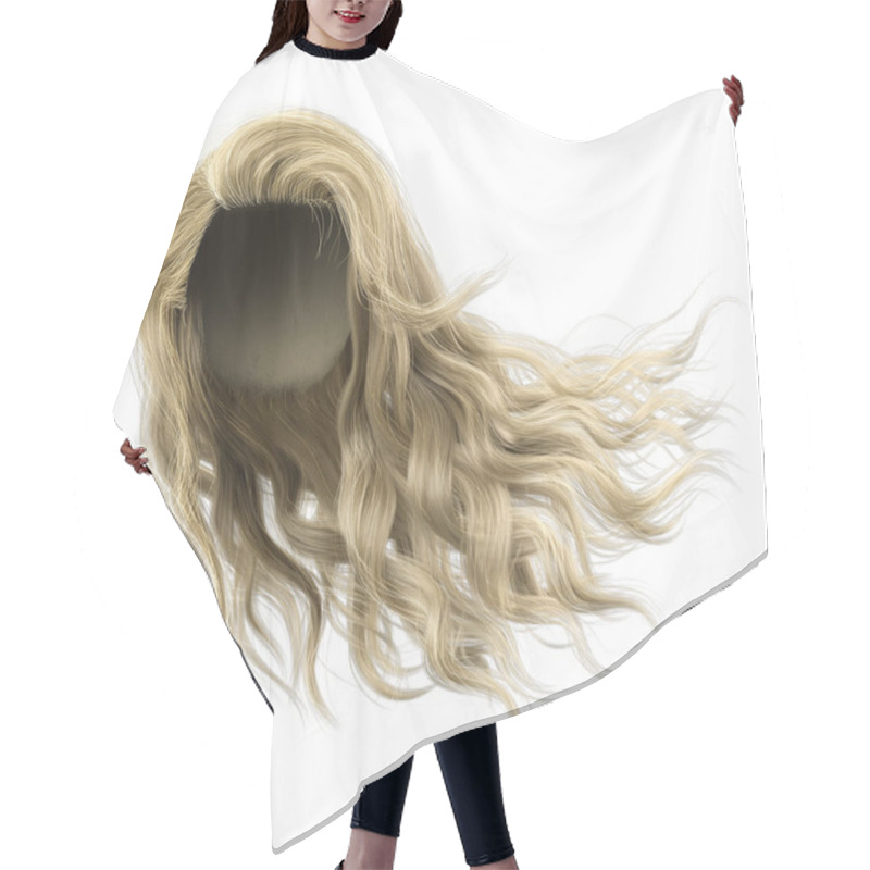 Personality  Windblown Long Wavy Hair On Isolated White Background, 3D Illustration, 3D Rendering Hair Cutting Cape