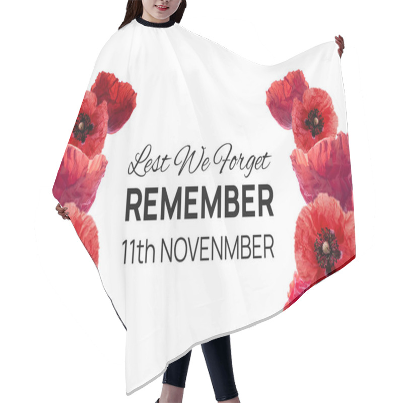 Personality  Remembrance Day Banner With Red Poppy Flowers Against White Background. Memorial For Vicrtims Of World War Hair Cutting Cape