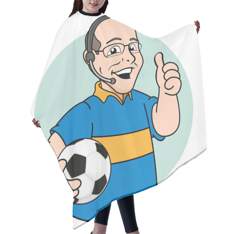 Personality  Illustration Mascot Bald Person, Commentary Or Sports Narrator Of Football. Ideal For Promotional Or Institutional Materials Hair Cutting Cape