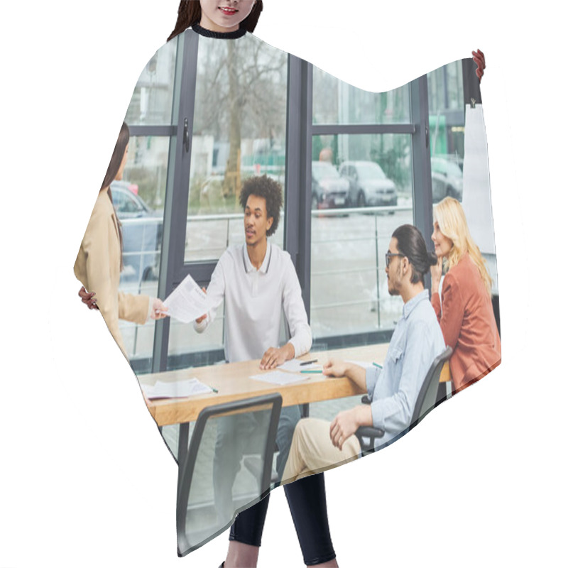 Personality  Group Of Job Seekers Engage In A Productive Meeting Around A Conference Table. Hair Cutting Cape