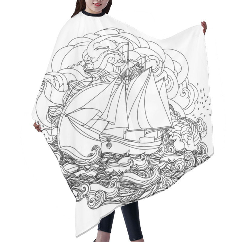 Personality  Black And White Ship On The Background Of Clouds Hair Cutting Cape