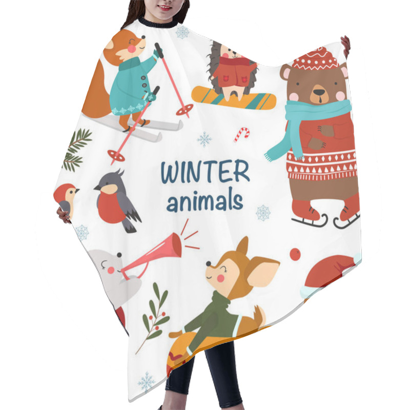 Personality  Set Of Isolated Winter Animals - Vector Illustration, Eps Hair Cutting Cape