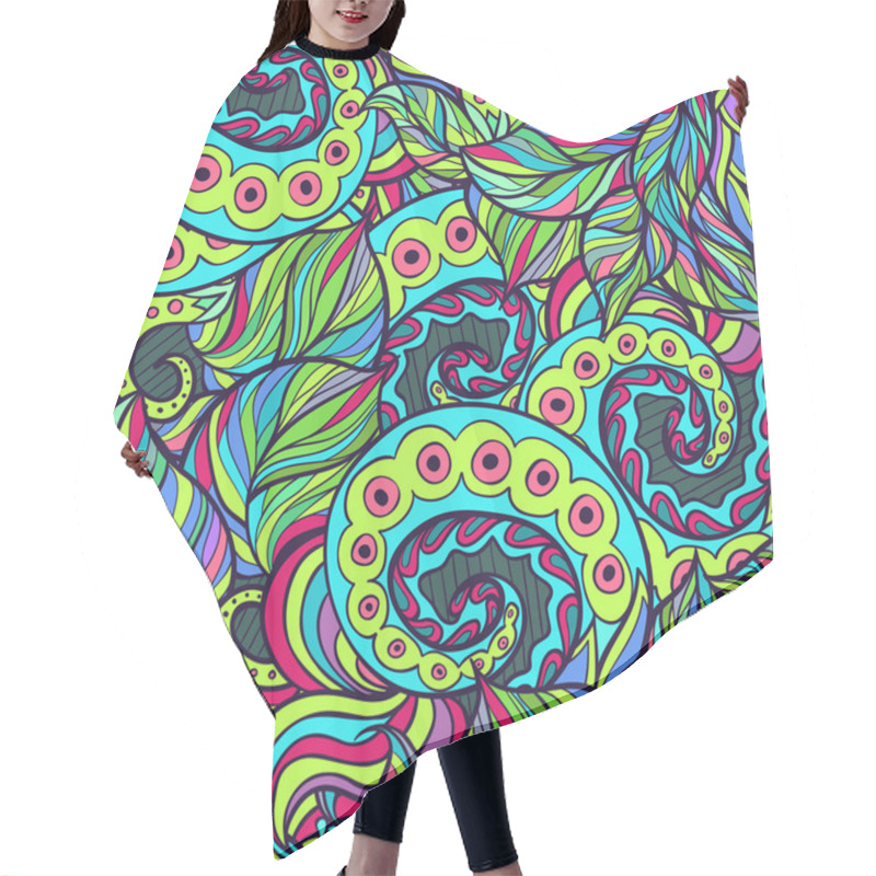 Personality  Spiral And Wavy Leaves Doodle Pattern Hair Cutting Cape