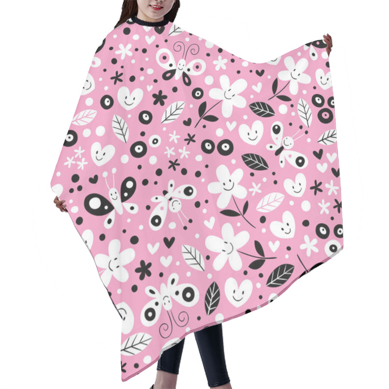 Personality  Butterflies, Hearts And Flowers Pink Pattern Hair Cutting Cape