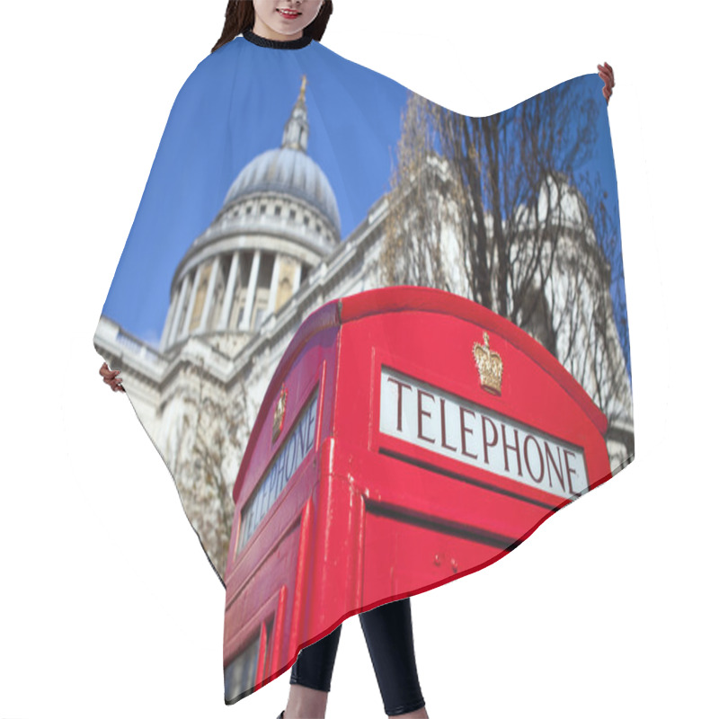 Personality  Red Telephone Box Outside St. Paul's Cathedral In London Hair Cutting Cape