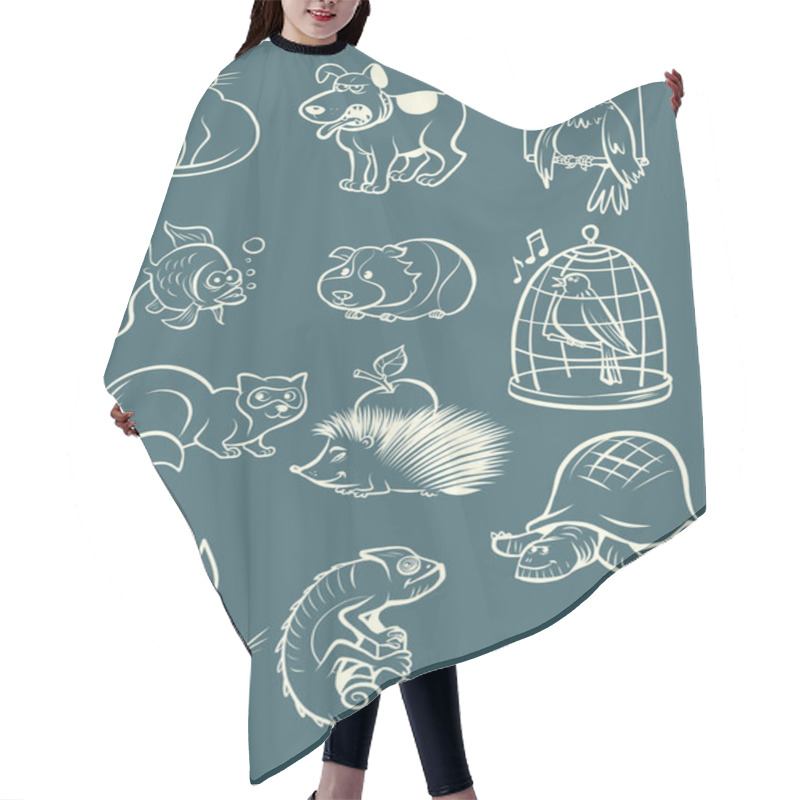 Personality  Pets Animals Collection Set Icons Symbols Sketch Hand Drawing Hair Cutting Cape