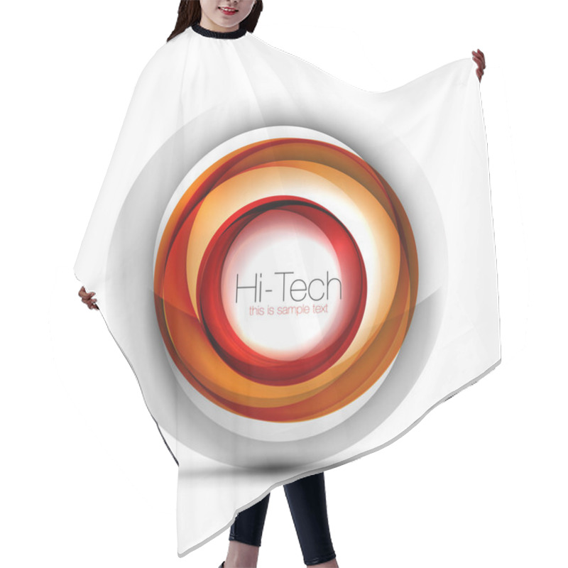 Personality  Digital Techno Sphere Web Banner, Button Or Icon With Text. Glossy Swirl Color Abstract Circle Design, Hi-tech Futuristic Symbol With Color Rings And Grey Metallic Element Hair Cutting Cape