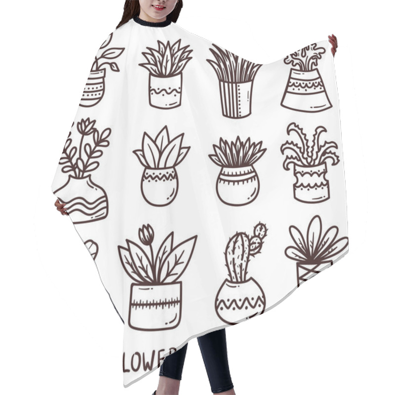 Personality  Flowerpots House Plants Doodle Seamless Vector Pattern Hair Cutting Cape