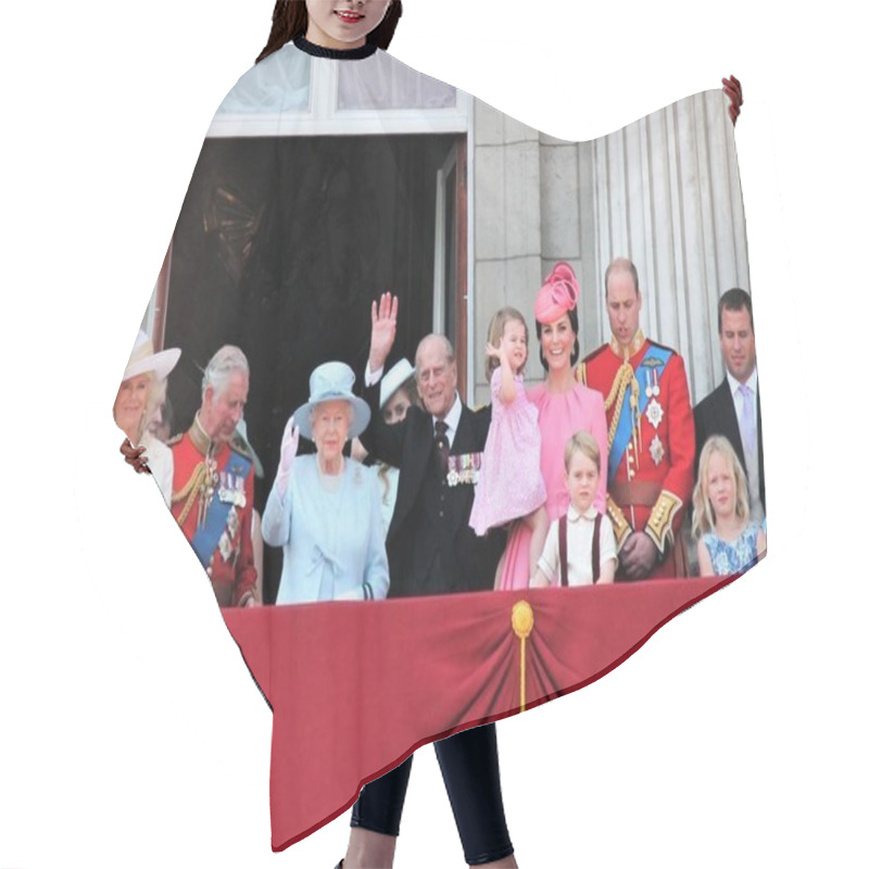 Personality  Queen Elizabeth & Royal Family, Buckingham Palace, London June 2017- Prince William, George, Philip, Charles, Charlotte, Kate & Camilla, Trooping The Colour Balcony For Queen Elizabeth's Birthday June 17, 2017 London, UK Hair Cutting Cape