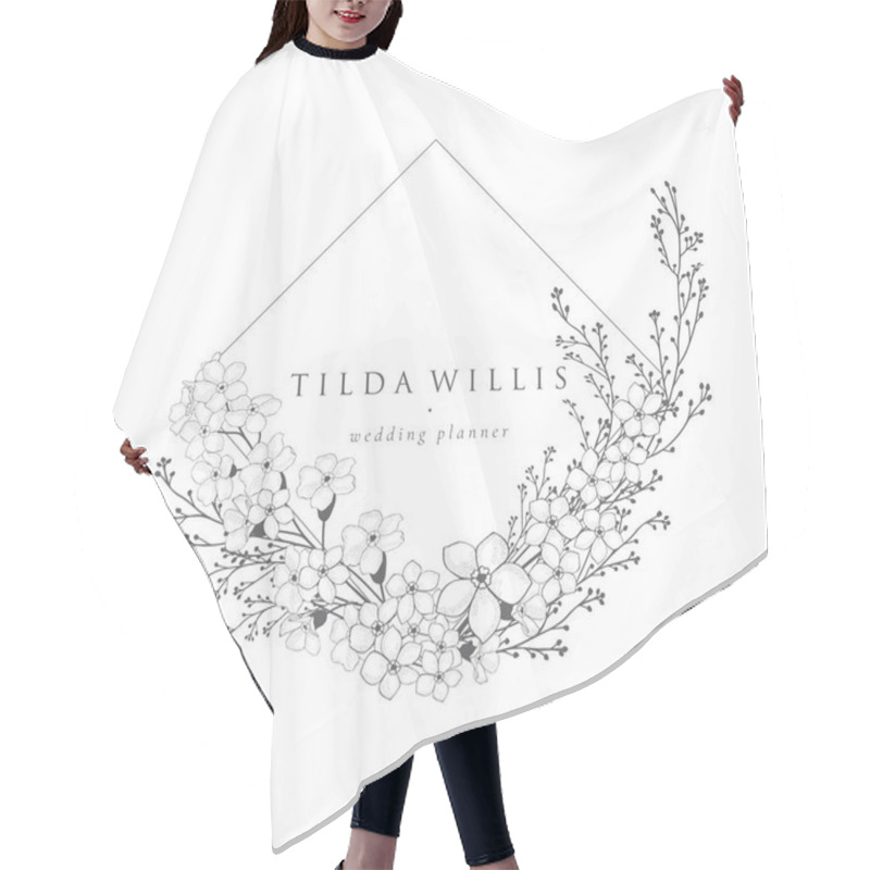 Personality  Vector Floristic Feminine Brand Logo Template Frame. Hair Cutting Cape