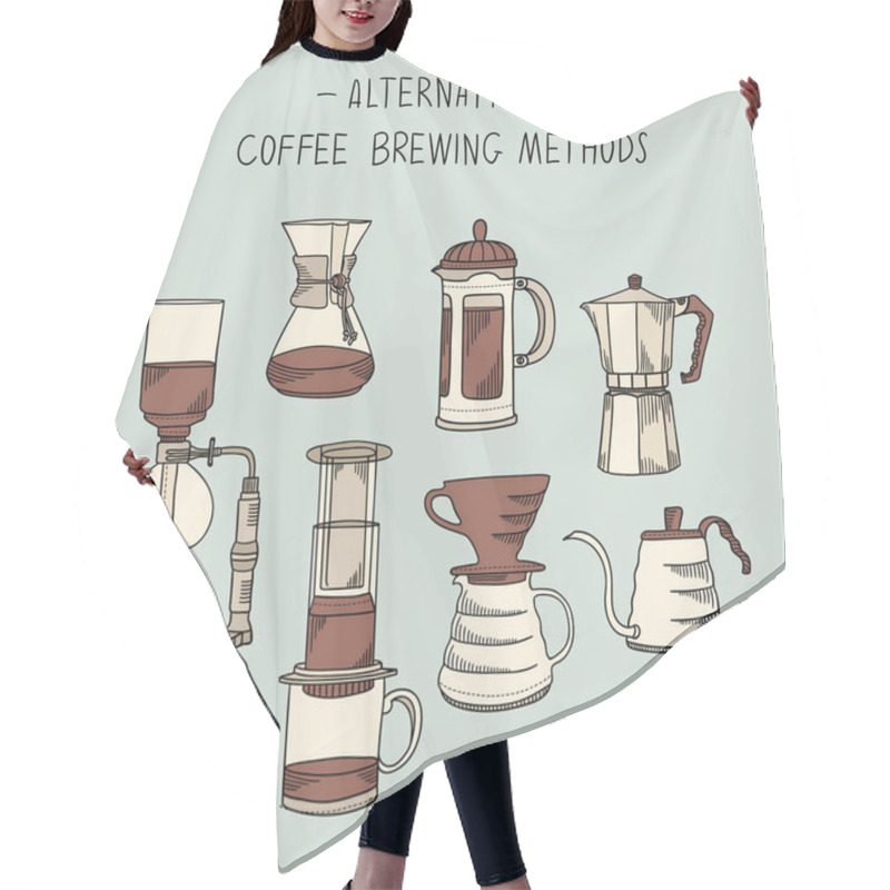 Personality  Alternative Coffee Brewing Methods Illustration Set. Collection Of Vector Percolators, Pots And Kettles In Sketch Style. Hand Drawn Design Elements For Cafe Menu Infographic Hair Cutting Cape