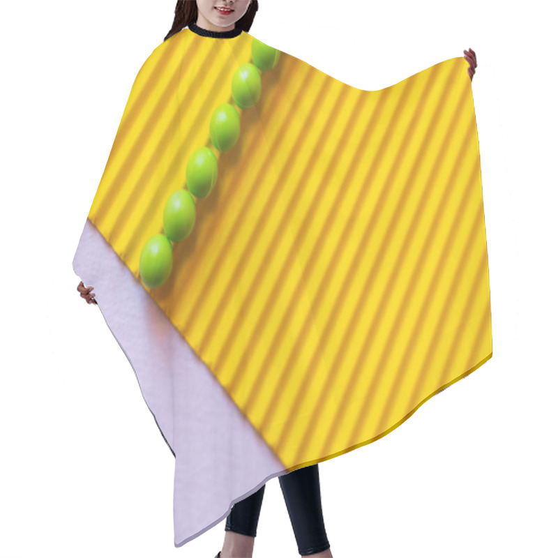 Personality  Top View Of Green Balls On Textured Yellow And Violet Background Hair Cutting Cape