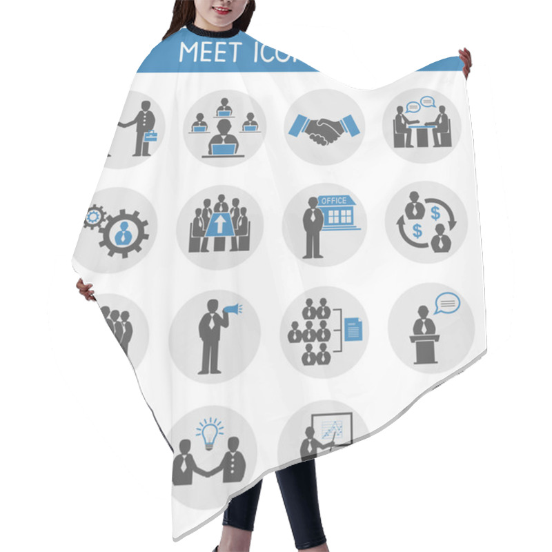 Personality  Flat Business People Meeting Icons Set Hair Cutting Cape