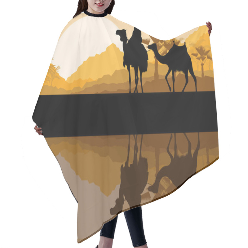 Personality  Camel Caravan In Wild Desert Mountain Nature Landscape Vector Hair Cutting Cape