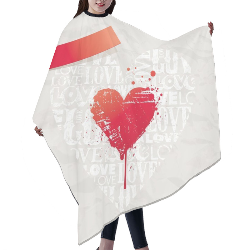 Personality  Valentines Card With Grunge Hearts Hair Cutting Cape