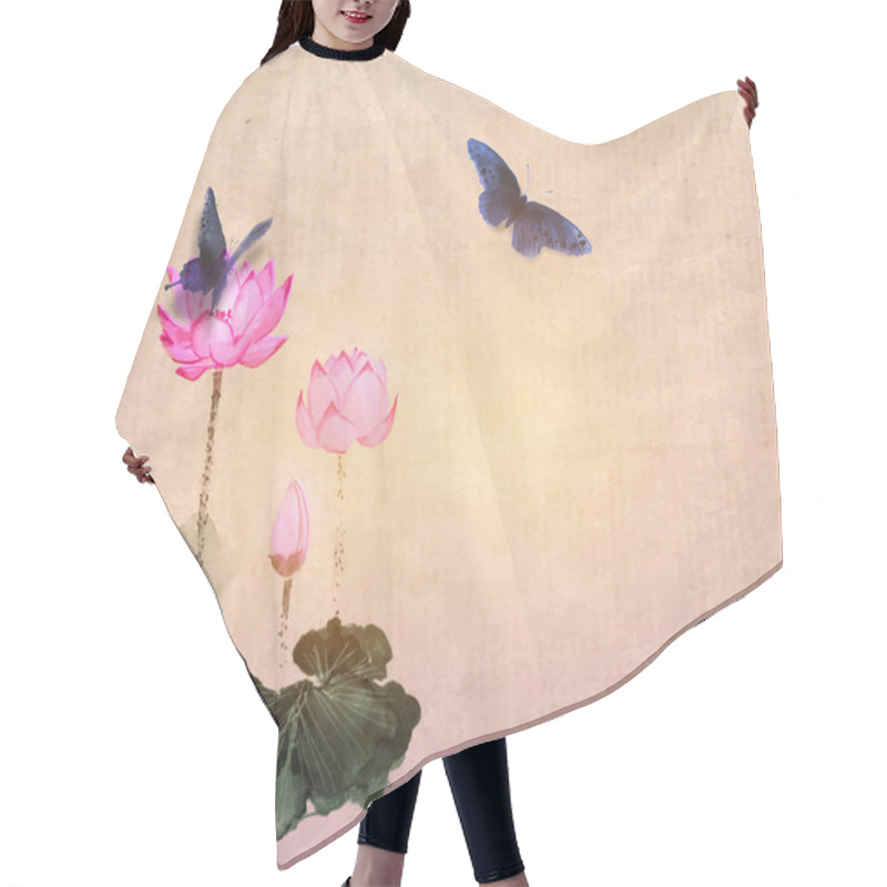 Personality  Big Butterflies And Lotus Flowers Hair Cutting Cape